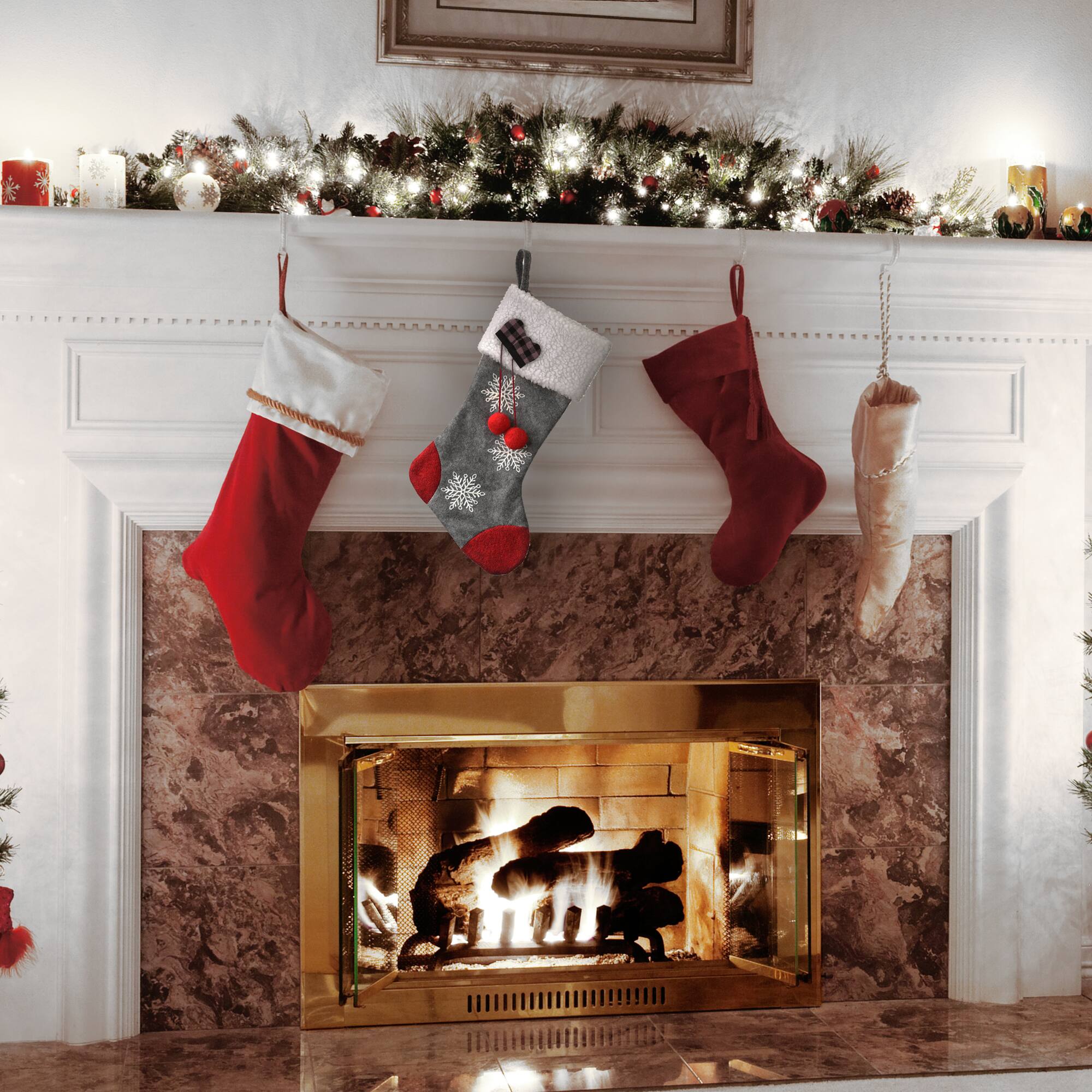 18" Gray Christmas Stocking With Snowflakes